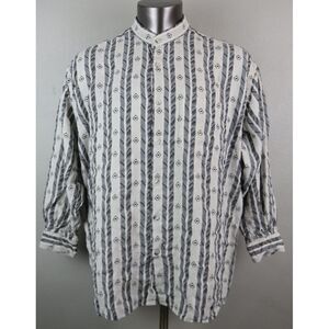 Mens Jhane Barnes Button Front Shirt Size XL Geometric‎ Band Collar Rayon Linen